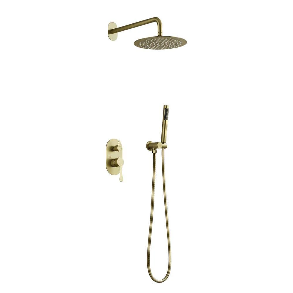 2-Spray Wall Mounted Fixed And Handheld Shower Head Waterfall Rain Shower System In Brushed Gold 1 2-Spray Wall Mounted Fixed And Handheld Shower Head Waterfall Rain Shower System In Brushed Gold