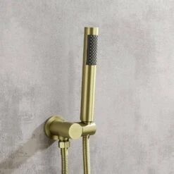 2-Spray Wall Mounted Fixed And Handheld Shower Head Waterfall Rain Shower System In Brushed Gold 13 2-Spray Wall Mounted Fixed And Handheld Shower Head Waterfall Rain Shower System In Brushed Gold -Tahanbath brushed gold dual shower heads x nk0735 fa 1000