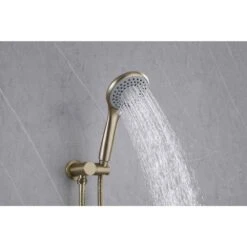 1-Spray Dual Wall Mounted Fixed And Handheld Shower Head 2.5 GPM Rain Shower Faucet In Brushed Gold -Tahanbath brushed gold dual shower heads x xy hs274 55ng 1f 1000