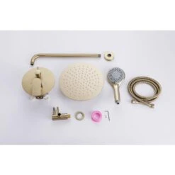 1-Spray Dual Wall Mounted Fixed And Handheld Shower Head 2.5 GPM Rain Shower Faucet In Brushed Gold -Tahanbath brushed gold dual shower heads x xy hs274 55ng 76 1000