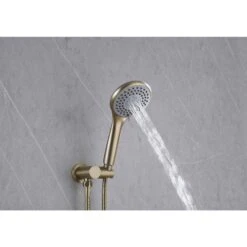 1-Spray Dual Wall Mounted Fixed And Handheld Shower Head 2.5 GPM Rain Shower Faucet In Brushed Gold -Tahanbath brushed gold dual shower heads x xy hs274 55ng fa 1000