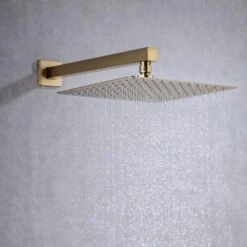 1-Spray Patterns With 2.5 GPM 10 In. Wall Mount Rain Fixed Shower Head In Brushed Gold (Valve Included) -Tahanbath brushed gold fixed shower heads pzz 93101 lsj zq 66 1000