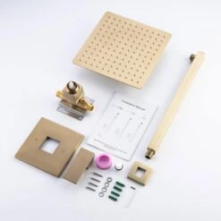 1-Spray Patterns With 2.5 GPM 10 In. Wall Mount Rain Fixed Shower Head In Brushed Gold (Valve Included) -Tahanbath brushed gold fixed shower heads pzz 93101 lsj zq 76 1000