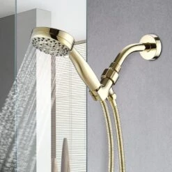 5-Spray Settings Wall Mount Handheld Shower Head 2.5 GPM Luxury In Brushed Gold -Tahanbath brushed gold handheld shower heads x w1219 w91505 1f 1000