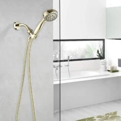 5-Spray Settings Wall Mount Handheld Shower Head 2.5 GPM Luxury In Brushed Gold -Tahanbath brushed gold handheld shower heads x w1219 w91505 31 1000