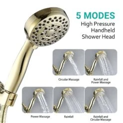 5-Spray Settings Wall Mount Handheld Shower Head 2.5 GPM Luxury In Brushed Gold -Tahanbath brushed gold handheld shower heads x w1219 w91505 4f 1000