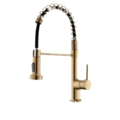 Decor Single Handle Single Hole Brass Pull Down Sprayer Kitchen Faucet In Brushed Gold