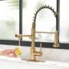 Single Handle Pull-Down Sprayer Kitchen Faucet 3 Way Without Deck Plate In Brushed Gold