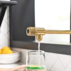 Single Handle Pull-Down Sprayer Kitchen Faucet 3 Way Without Deck Plate In Brushed Gold -Tahanbath brushed gold pull down kitchen faucets x xy 1223 33ng 2p us 76 1000