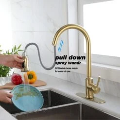 Single-Handle Touch High Arc Stainless Steel Pull Out Sprayer Kitchen Faucet In Brushed Gold -Tahanbath brushed gold pull out kitchen faucets d0102hpitdg kxc 1f 1000