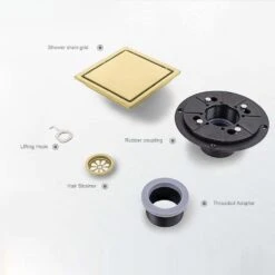 6 Inch Square Shower Floor Drain -Tahanbath brushed gold shower drains z w92863544 1f 1000