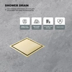 6 Inch Square Shower Floor Drain -Tahanbath brushed gold shower drains z w92863544 44 1000