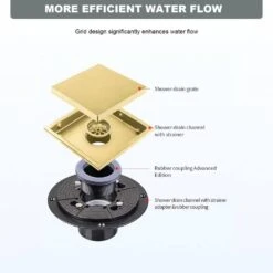 6 Inch Square Shower Floor Drain -Tahanbath brushed gold shower drains z w92863544 4f 1000