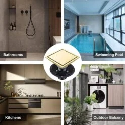 6 Inch Square Shower Floor Drain -Tahanbath brushed gold shower drains z w92863544 66 1000