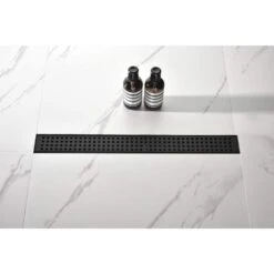 Linear Shower Drain With Removable Quadrato Pattern Grate, Included Hair Strainer And Leveling Feet -Tahanbath brushed gold shower drains z w92891586 44 1000