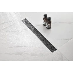 Linear Shower Drain With Removable Quadrato Pattern Grate, Included Hair Strainer And Leveling Feet -Tahanbath brushed gold shower drains z w92891586 4f 1000