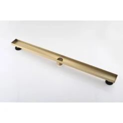 28 Inches Linear Shower Drain With Removable Quadrato Pattern Grate, Included Hair Strainer And Leveling Feet -Tahanbath brushed gold shower drains z w928p199329 44 1000
