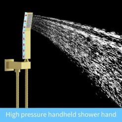 Single-Handle 2-Spray Patterns Rainfall Rectangle Dual Shower Head In Brushed Gold (Valve Included) -Tahanbath brushed gold shower faucets dr l 8003a kxc 1f 1000