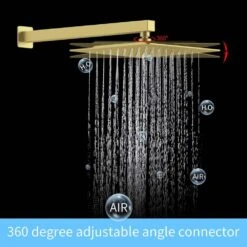 Single-Handle 2-Spray Patterns Rainfall Rectangle Dual Shower Head In Brushed Gold (Valve Included) -Tahanbath brushed gold shower faucets dr l 8003a kxc 44 1000
