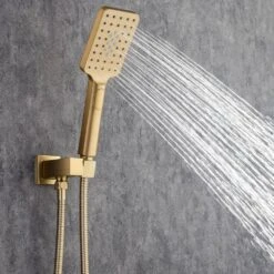 Rainfall 12 In. Square Shower Head Combo Set With Rough-in Valve Body And Trim Included In Brushed Gold 11 Rainfall 12 In. Square Shower Head Combo Set With Rough-in Valve Body And Trim Included In Brushed Gold -Tahanbath brushed gold shower faucets w1194 d97202lsj kxc 1f 1000