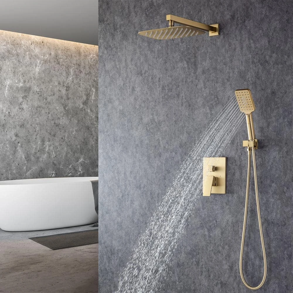 Rainfall 12 In. Square Shower Head Combo Set With Rough-in Valve Body And Trim Included In Brushed Gold 8 Rainfall 12 In. Square Shower Head Combo Set With Rough-in Valve Body And Trim Included In Brushed Gold - Image 8