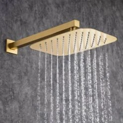 Rainfall 12 In. Square Shower Head Combo Set With Rough-in Valve Body And Trim Included In Brushed Gold 12 Rainfall 12 In. Square Shower Head Combo Set With Rough-in Valve Body And Trim Included In Brushed Gold -Tahanbath brushed gold shower faucets w1194 d97202lsj kxc 44 1000