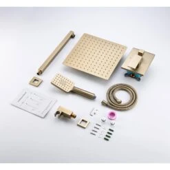 Single-Handle 3-Spray Patterns Anti-scald Shower Fixtures With Rough-In Pressure Balanced Valve In Brushed Gold -Tahanbath brushed gold shower faucets w1194 d98102lsj kxc 76 1000