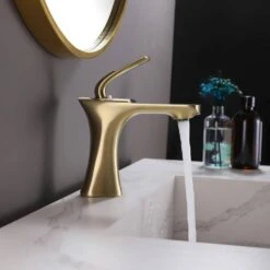 Bathroom Faucet Single Handle Sink Vessel Faucet In Brushed Gold -Tahanbath brushed gold single hole bathroom faucets rb1043 ll fa 1000