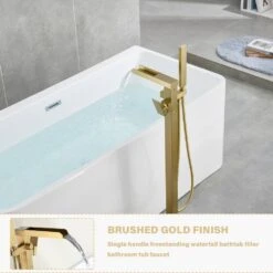 Single-Handle Free Standing Claw Foot Freestanding Tub Faucet With Handheld Shower In. Brushed Gold 15 Single-Handle Free Standing Claw Foot Freestanding Tub Faucet With Handheld Shower In. Brushed Gold -Tahanbath brushed gold tahanbath claw foot tub faucets kt ct msab512bg 1f 1000