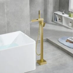 Single-Handle Free Standing Claw Foot Freestanding Tub Faucet With Handheld Shower In. Brushed Gold 19 Single-Handle Free Standing Claw Foot Freestanding Tub Faucet With Handheld Shower In. Brushed Gold -Tahanbath brushed gold tahanbath claw foot tub faucets kt ct msab512bg 31 1000