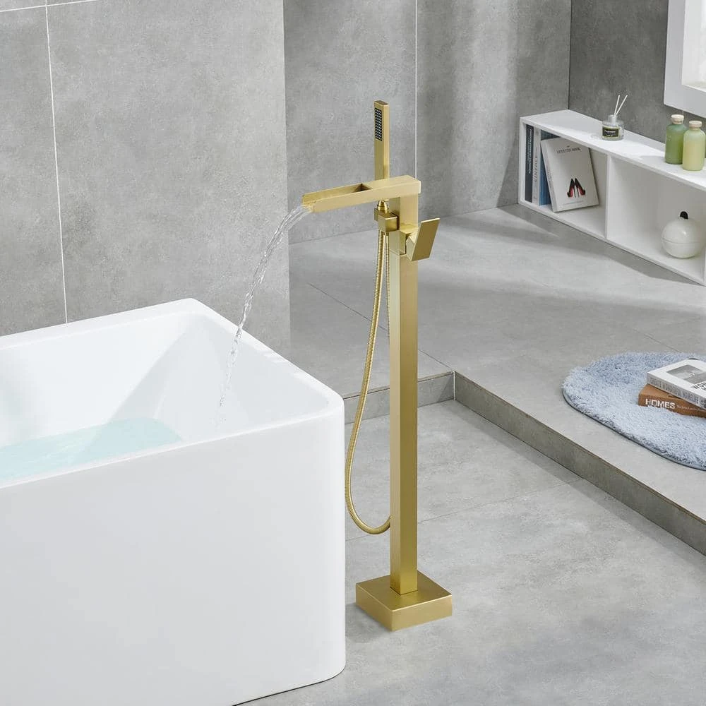 Single-Handle Free Standing Claw Foot Freestanding Tub Faucet With Handheld Shower In. Brushed Gold 10 Single-Handle Free Standing Claw Foot Freestanding Tub Faucet With Handheld Shower In. Brushed Gold - Image 10