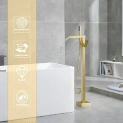 Single-Handle Free Standing Claw Foot Freestanding Tub Faucet With Handheld Shower In. Brushed Gold 16 Single-Handle Free Standing Claw Foot Freestanding Tub Faucet With Handheld Shower In. Brushed Gold -Tahanbath brushed gold tahanbath claw foot tub faucets kt ct msab512bg 44 1000