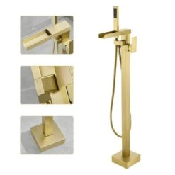 Single-Handle Free Standing Claw Foot Freestanding Tub Faucet With Handheld Shower In. Brushed Gold 14 Single-Handle Free Standing Claw Foot Freestanding Tub Faucet With Handheld Shower In. Brushed Gold -Tahanbath brushed gold tahanbath claw foot tub faucets kt ct msab512bg 4f 1000