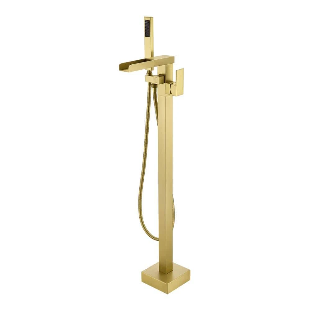 Single-Handle Free Standing Claw Foot Freestanding Tub Faucet With Handheld Shower In. Brushed Gold 1 Single-Handle Free Standing Claw Foot Freestanding Tub Faucet With Handheld Shower In. Brushed Gold
