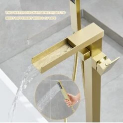 Single-Handle Free Standing Claw Foot Freestanding Tub Faucet With Handheld Shower In. Brushed Gold 18 Single-Handle Free Standing Claw Foot Freestanding Tub Faucet With Handheld Shower In. Brushed Gold -Tahanbath brushed gold tahanbath claw foot tub faucets kt ct msab512bg 76 1000