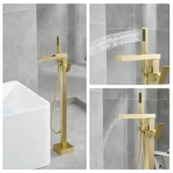 Single-Handle Free Standing Claw Foot Freestanding Tub Faucet With Handheld Shower In. Brushed Gold 17 Single-Handle Free Standing Claw Foot Freestanding Tub Faucet With Handheld Shower In. Brushed Gold -Tahanbath brushed gold tahanbath claw foot tub faucets kt ct msab512bg fa 1000