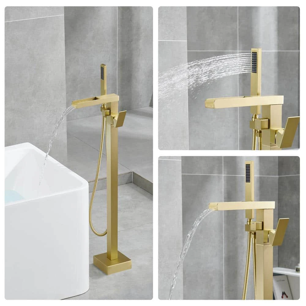 Single-Handle Free Standing Claw Foot Freestanding Tub Faucet With Handheld Shower In. Brushed Gold 8 Single-Handle Free Standing Claw Foot Freestanding Tub Faucet With Handheld Shower In. Brushed Gold - Image 8