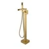 Single Handle Free Standing Waterfall Tub Filler Bathroom Tub Faucet With Handheld Shower In Brushed Gold