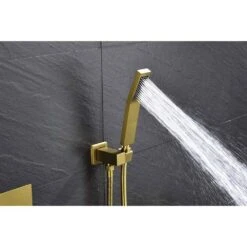 1-Spray 10 In. Rain Shower Head Dual Systems Wall Mounted Shower 2.5 GPM In Brushed Gold -Tahanbath brushed gold tahanbath dual shower heads y w2287 140903 31 1000