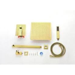 1-Spray 10 In. Rain Shower Head Dual Systems Wall Mounted Shower 2.5 GPM In Brushed Gold -Tahanbath brushed gold tahanbath dual shower heads y w2287 140903 4f 1000