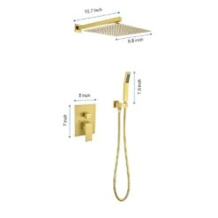 1-Spray 10 In. Rain Shower Head Dual Systems Wall Mounted Shower 2.5 GPM In Brushed Gold -Tahanbath brushed gold tahanbath dual shower heads y w2287 140903 76 1000