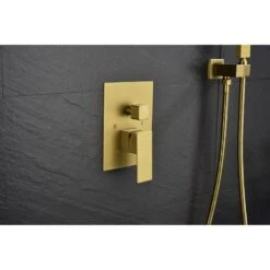 1-Spray 10 In. Rain Shower Head Dual Systems Wall Mounted Shower 2.5 GPM In Brushed Gold -Tahanbath brushed gold tahanbath dual shower heads y w2287 140903 fa 1000