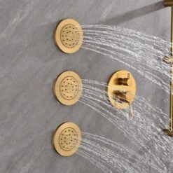 1-Spray Dual Shower System 2.5 GPM With Shower Head, Hand Shower, Slide Bar In Brushed Gold -Tahanbath brushed gold tahanbath dual shower heads y w2287 141185 1f 1000