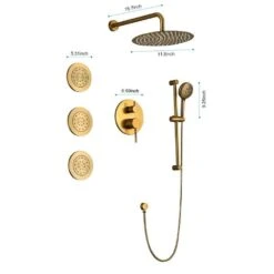 1-Spray Dual Shower System 2.5 GPM With Shower Head, Hand Shower, Slide Bar In Brushed Gold -Tahanbath brushed gold tahanbath dual shower heads y w2287 141185 44 1000