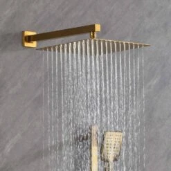 1-Spray Shower System 2.5 GPM With Dual Shower Head, Hand Shower, Slide Bar, Bodysprays, Shower Arm, Hose, Valve Trim -Tahanbath brushed gold tahanbath dual shower heads y w2287 141342 1f 1000
