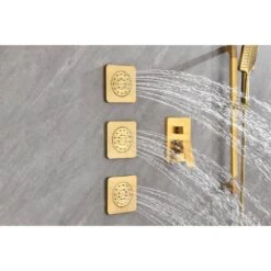1-Spray Shower System 2.5 GPM With Dual Shower Head, Hand Shower, Slide Bar, Bodysprays, Shower Arm, Hose, Valve Trim -Tahanbath brushed gold tahanbath dual shower heads y w2287 141342 31 1000