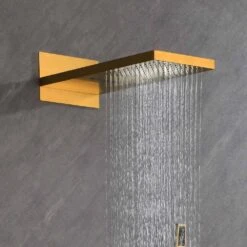 1-Spray Wall Mounted Waterfall Dual Rain Shower System 2.5 GPM In Brushed Gold -Tahanbath brushed gold tahanbath dual shower heads y w2287 141497 1f 1000