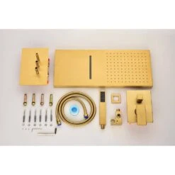 1-Spray Wall Mounted Waterfall Dual Rain Shower System 2.5 GPM In Brushed Gold -Tahanbath brushed gold tahanbath dual shower heads y w2287 141497 4f 1000