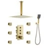 3-Spray Patterns Ceiling Mount Dual Handheld Shower Head 1.8 GPM In Brushed Gold