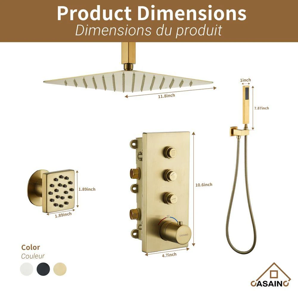 1-Spray Patterns Wall Mounted Handheld Shower Head Dual1.8 GPM In Brushed Gold 7 1-Spray Patterns Wall Mounted Handheld Shower Head Dual1.8 GPM In Brushed Gold - Image 7
